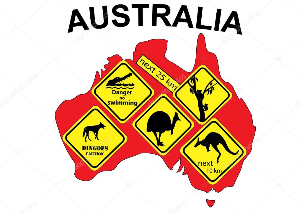 Australia map with signs inserted