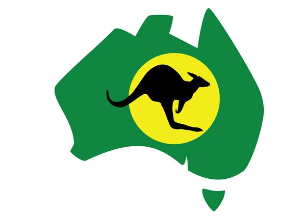 Mapa verde de Australia con canguro delante de la luna — Archivo Imágenes Vectoriales