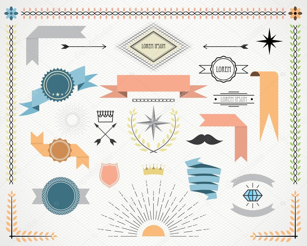 Retro design elements with ribbons, labels, arrows and wreaths. vector set. eps 8