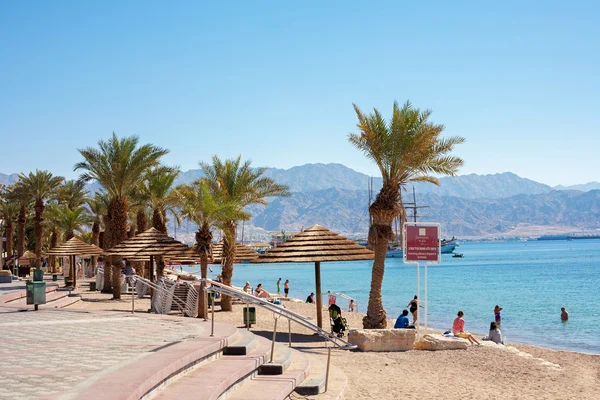 Eilat Israel Febrero 2016 Gente Playa Eilat Israel — Foto de Stock