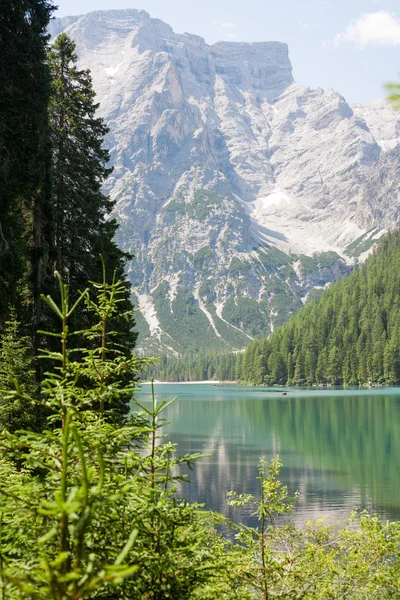 Jezero Braies Dolomitech Seekofel Mountain Pozadí Ital — Stock fotografie