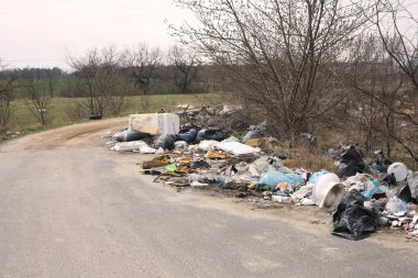 Bir yol yanındaki çöp dökümü
