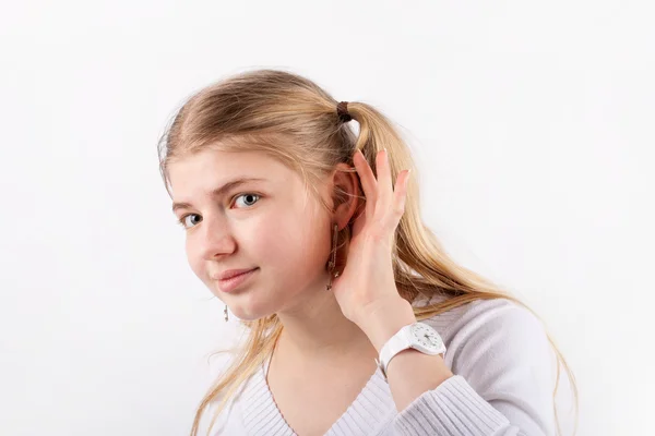 Linda chica adolescente no puede escuchar — Foto de Stock