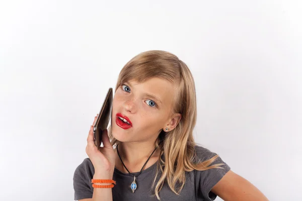 Adorable little girl with red lips — Stock Photo, Image