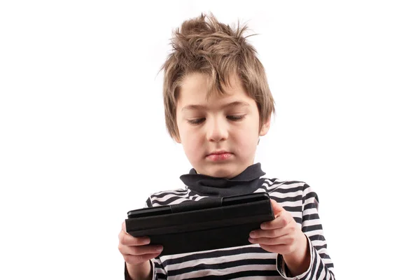 Kid met tablet in handen — Stockfoto