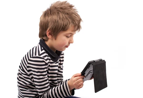 Geek boy with tablet — Stock Photo, Image