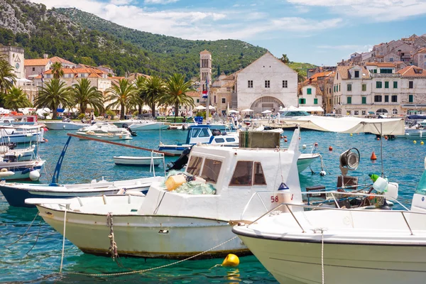 Hvar stadens hamn med St Stephen Cathedra — Stockfoto