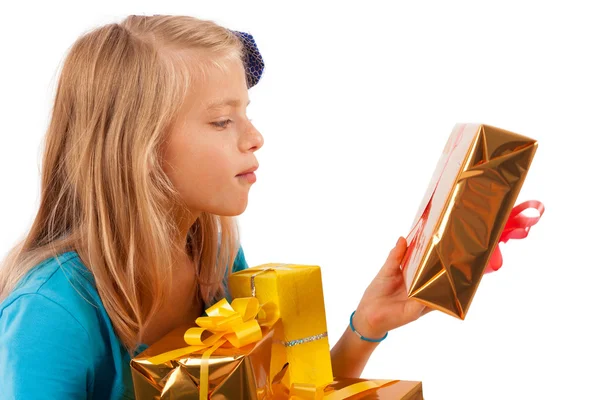 Menina com presentes — Fotografia de Stock