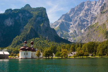 Kirche St. Bartholomae St. Bartholomew Kilisesi K Nigssee Gölü, Berchtesgaden Ulusal Parkı, Bavyera Bayern, Almanya