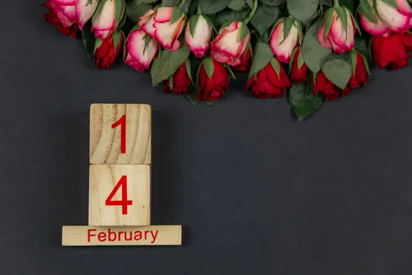 Piros Rózsák Ünnep Egy Sötét Háttér Naptár Hely Szöveges Valentin — Stock Fotó