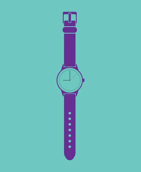 Μπλε καθιερώνοντος τη μόδα Χειροποίητη ρολόι σε πράσινο φόντο. — Διανυσματικό Αρχείο