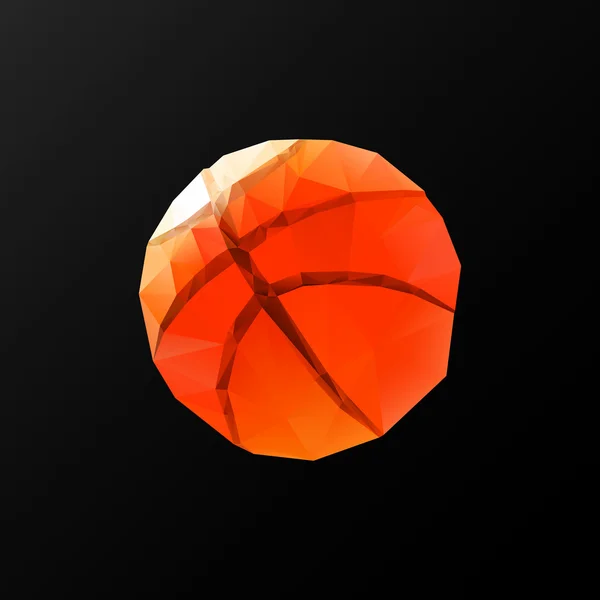 Nízké poly vzor basketbal na černém pozadí. — Stockový vektor