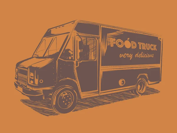 Camión de comida vector pintado sobre un fondo naranja . — Vector de stock