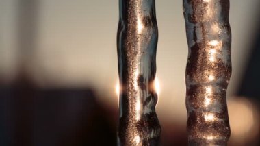 Akşam güneş karşı iki buz sarkıtları.