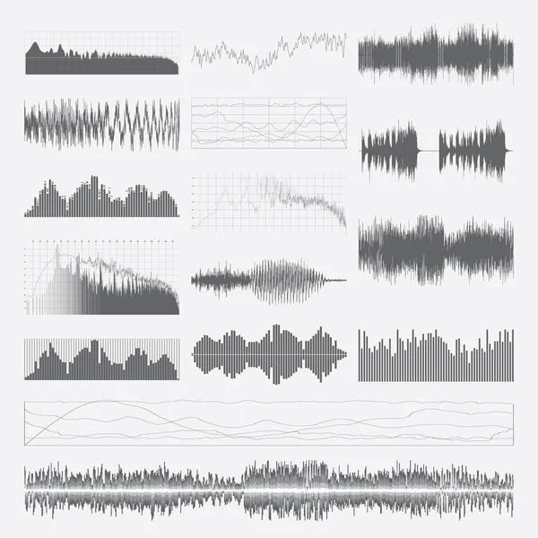 Musica onde sonore vettoriale impostato isolato su uno sfondo bianco . — Vettoriale Stock