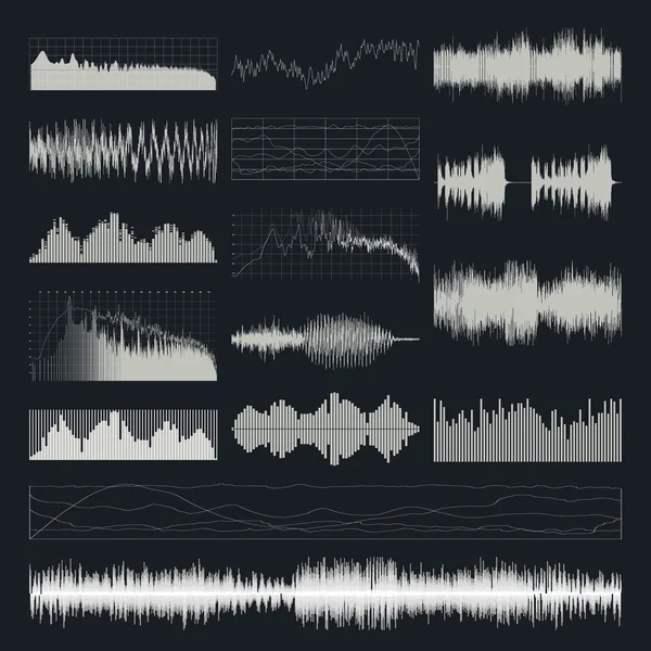 Música sonido ondas vector conjunto aislado en un fondo oscuro . — Archivo Imágenes Vectoriales
