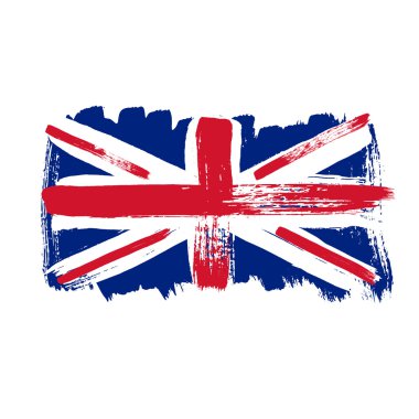 Beyaz bir arka plan üzerinde Büyük Britanya bayrağı.