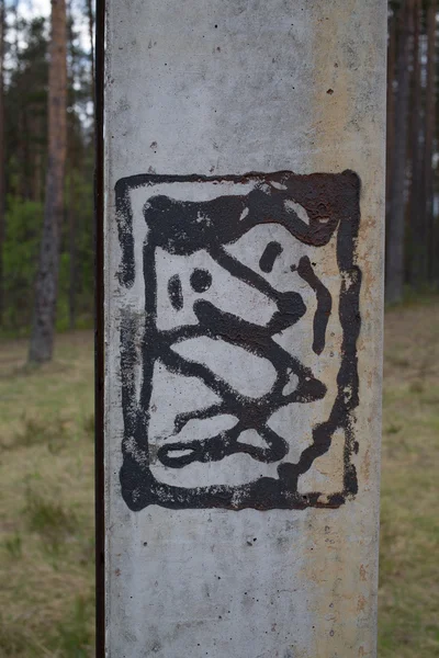 Sort børste på beton søjler malet dyr . - Stock-foto