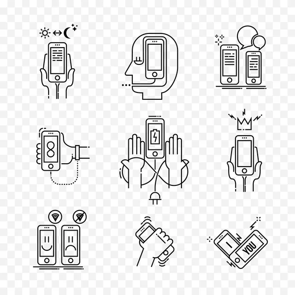 스마트폰의 얇은 선 아이콘 세트. — 스톡 벡터