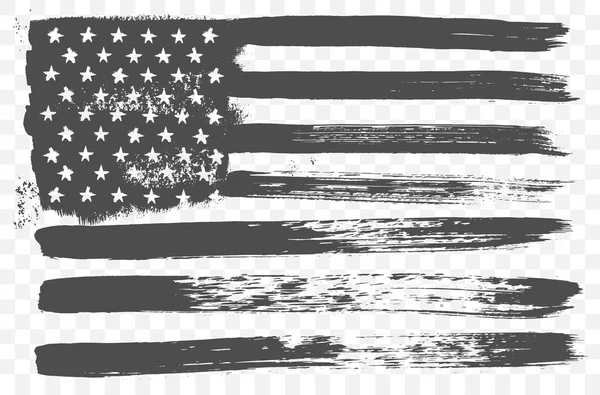 Bandera nacional americana en estilo grunge blanco y negro aislada sobre un fondo transparente . — Vector de stock