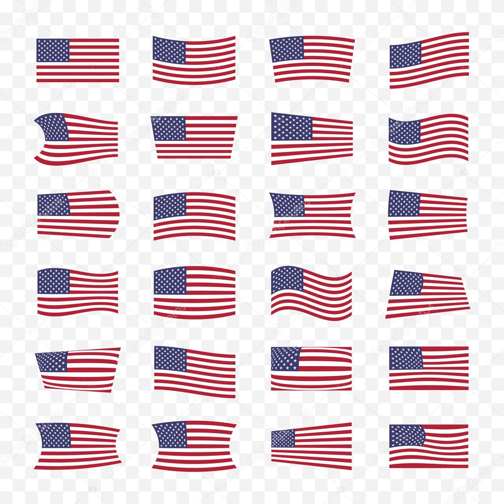 USA flags set with different bending effects. Stock Vector by