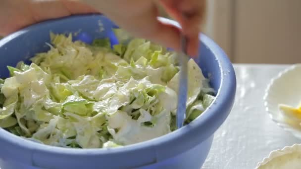 Bir salata karıştırma yakın çekim — Stok video