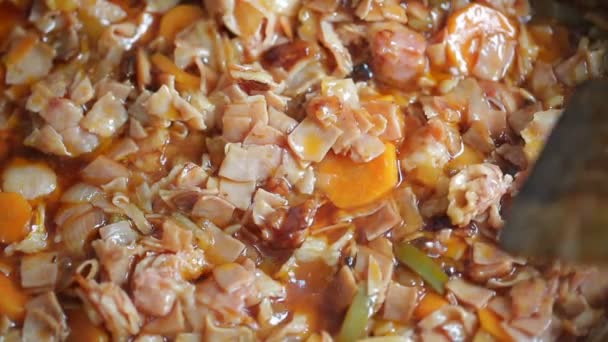 Meat in sweet and sour sauce — Stock Video