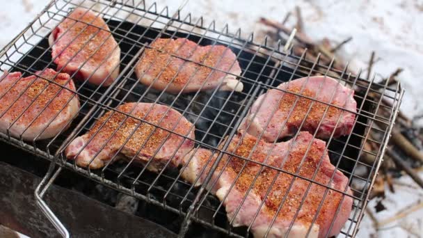 Parrilla cocinada en mongale — Vídeos de Stock