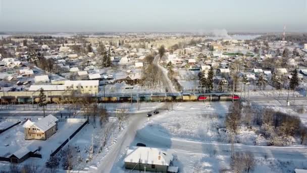 Volosovo stad i vinter antenn video — Stockvideo
