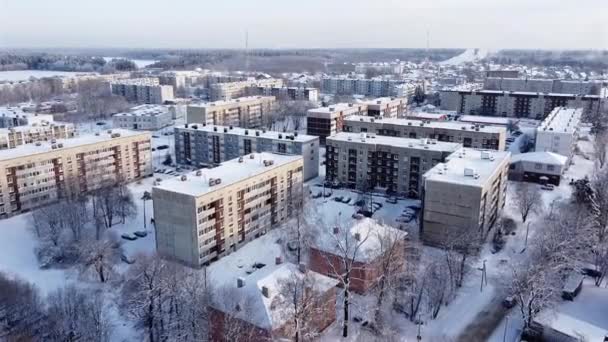 Volosovo ciudad en invierno vídeo aéreo — Vídeo de stock