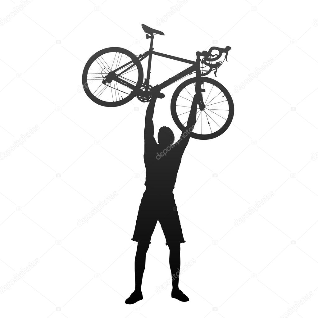 Silhouette of man with hands on racing bicycles