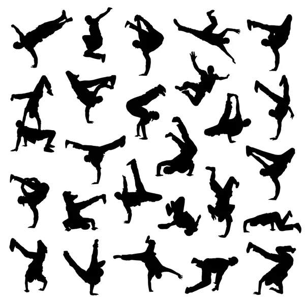 Break dance silhuetter — Stock vektor