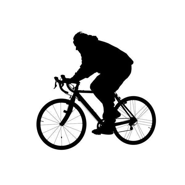 Silueta de hombre montando en bicicleta — Vector de stock