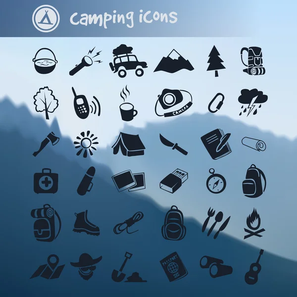 Conjunto de icono de camping — Archivo Imágenes Vectoriales