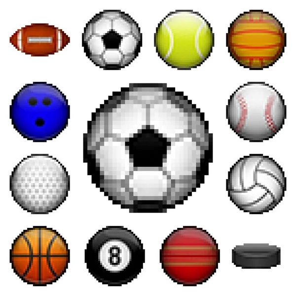 Pixel sports balls — Stock Vector