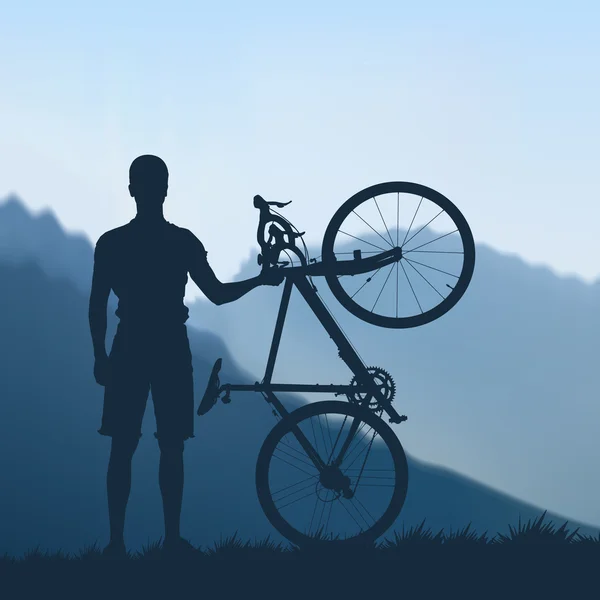 산에 있는 자전거타기 — 스톡 벡터