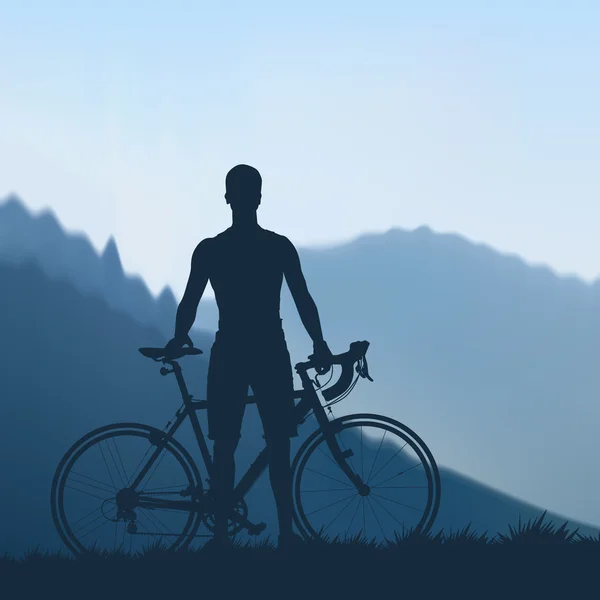 Cycliste dans les montagnes — Image vectorielle