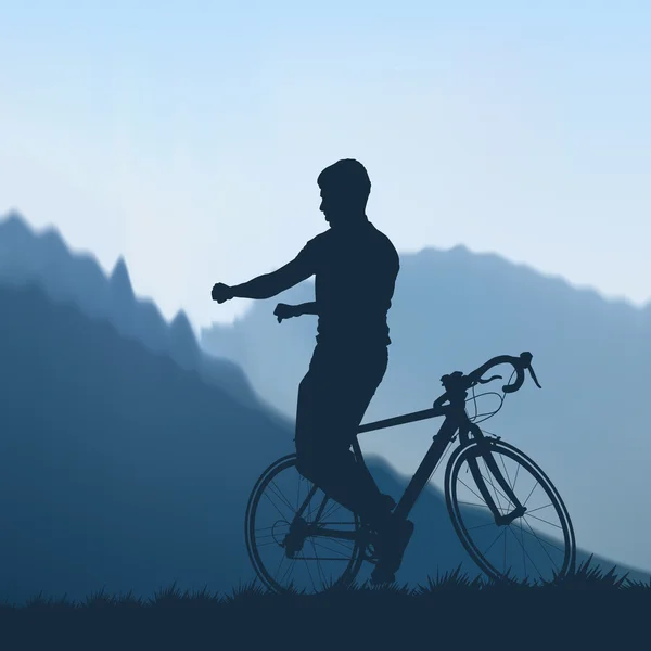 Cyclist in the mountains — Stock Vector