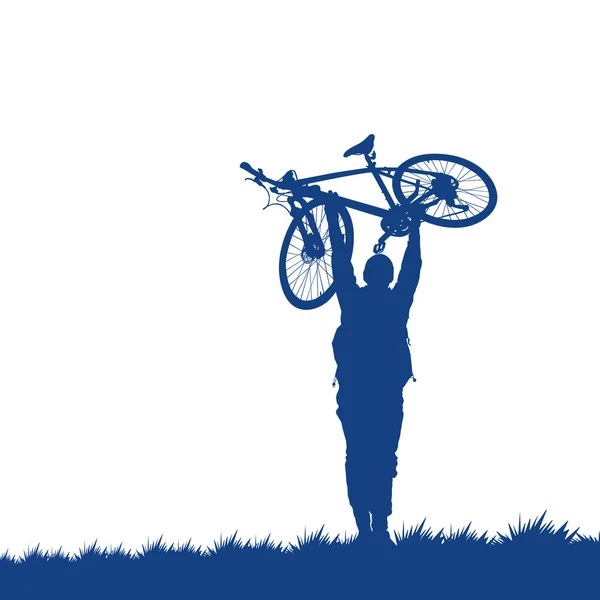Silhouette of a cyclist on the grass — Stock Vector