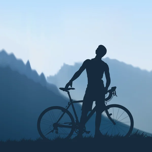 Ciclista en las montañas — Vector de stock