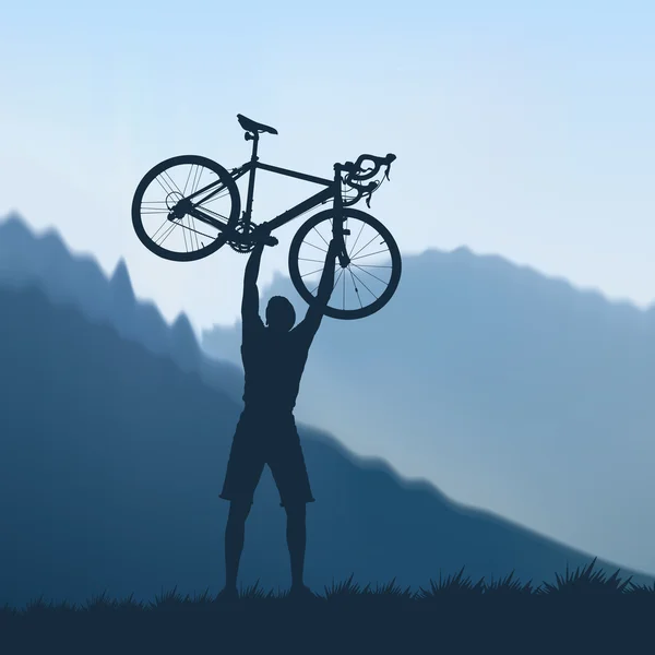 Ciclista en las montañas — Vector de stock