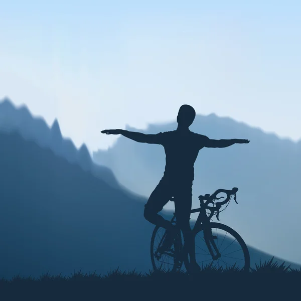 Cycliste dans les montagnes — Image vectorielle