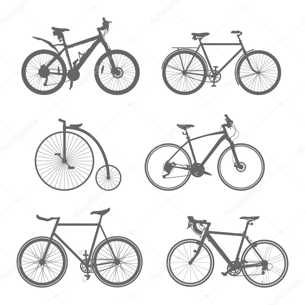 set of silhouettes bicycles
