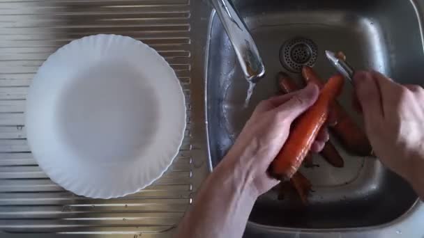 Peeling van een wortel — Stockvideo