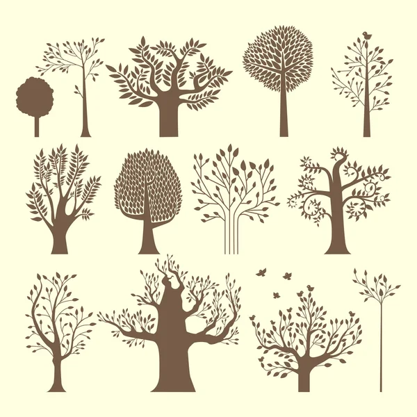 Ensemble d'arbres bruns — Image vectorielle
