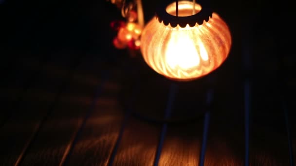 Red Lantern with a candle — Stock Video