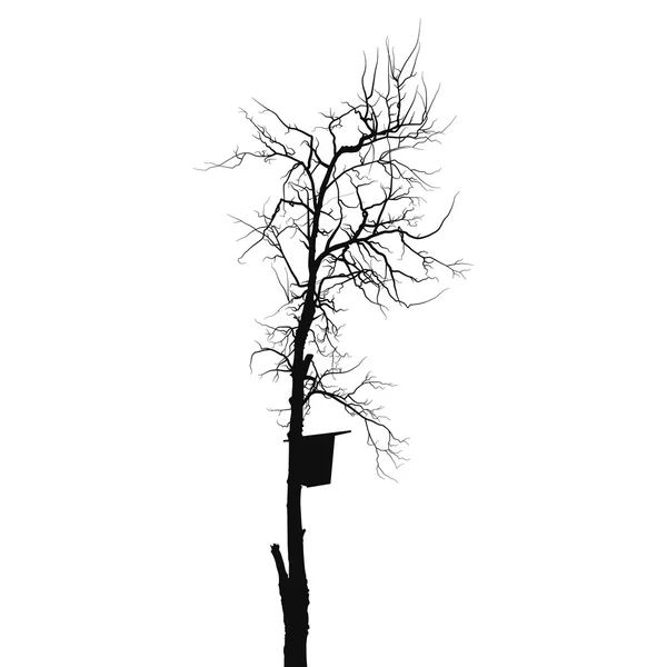 Silhouette vecchio albero secco con casa Starling — Vettoriale Stock