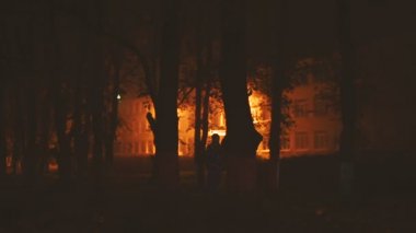 İki adam, gece bir parkta.