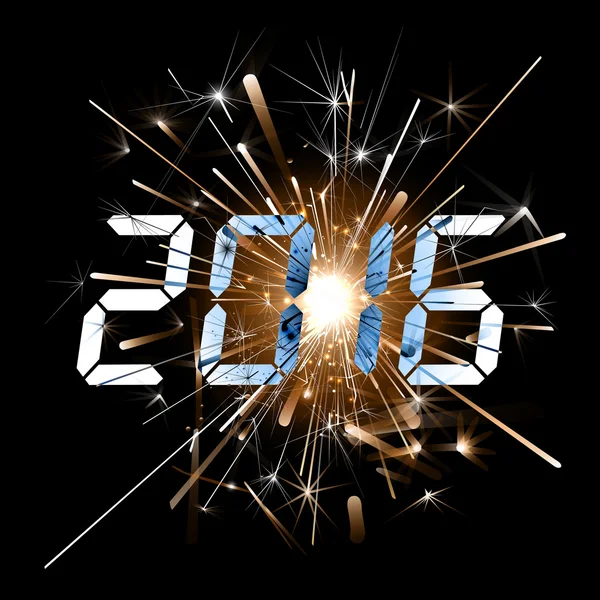 Numeri digitali 2016 anno su uno sfondo colorato fuochi d'artificio . — Vettoriale Stock