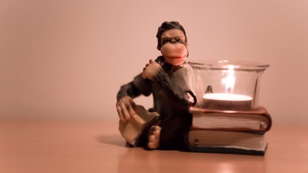 Figurine portacandele pensoso scimmia primo piano — Video Stock